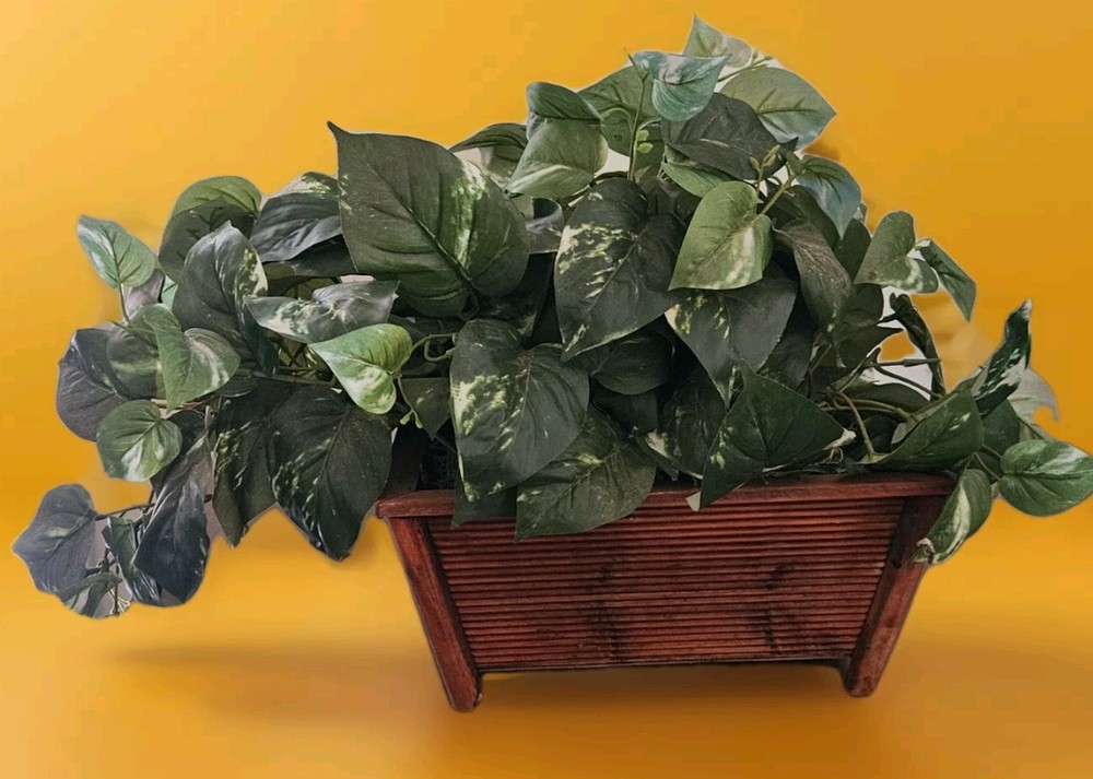 Nearly Natural 15in Pothos Plant in Rectangle Decorative Planter for Home Decor