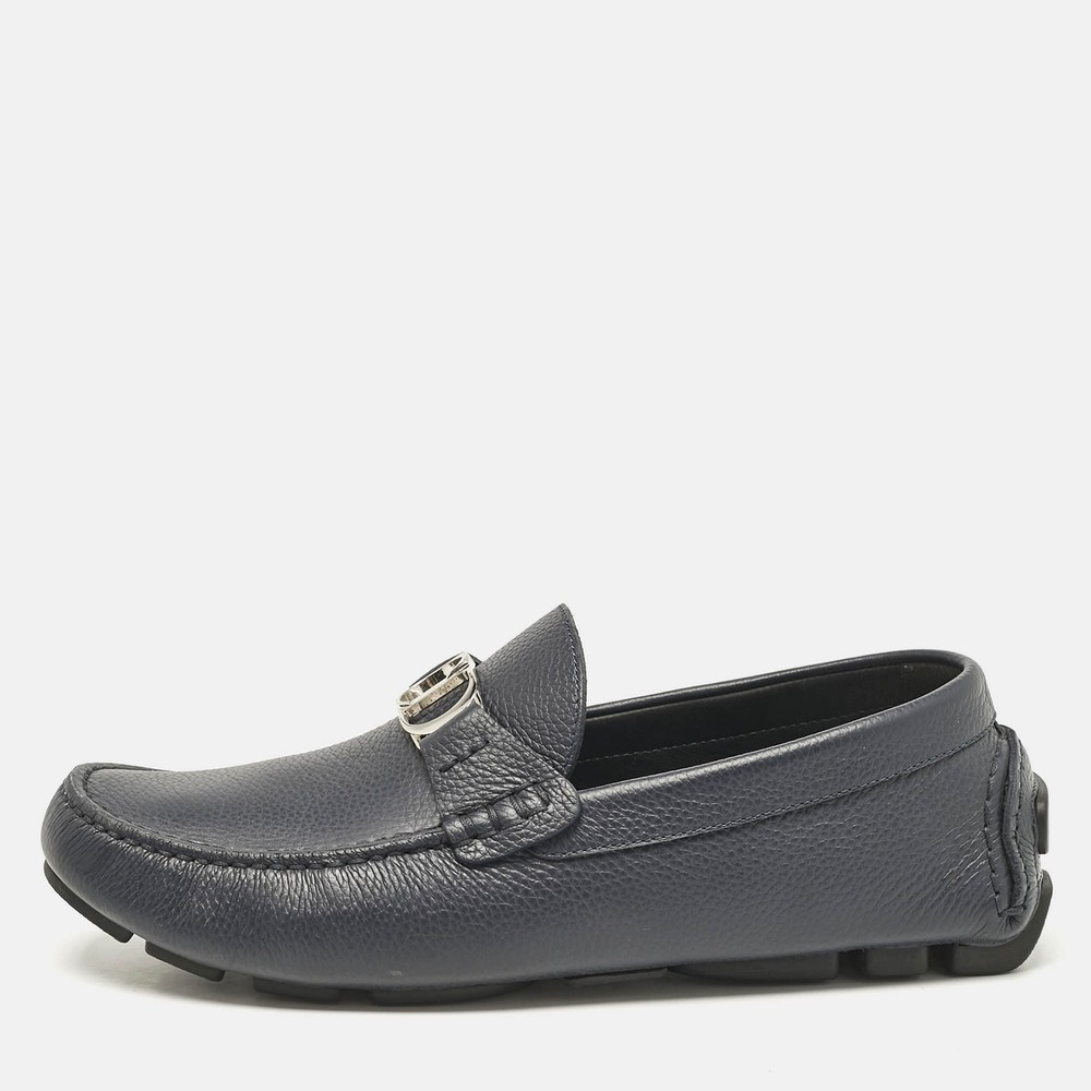 Dior Navy Blue Leather Odeon Loafers Size 39