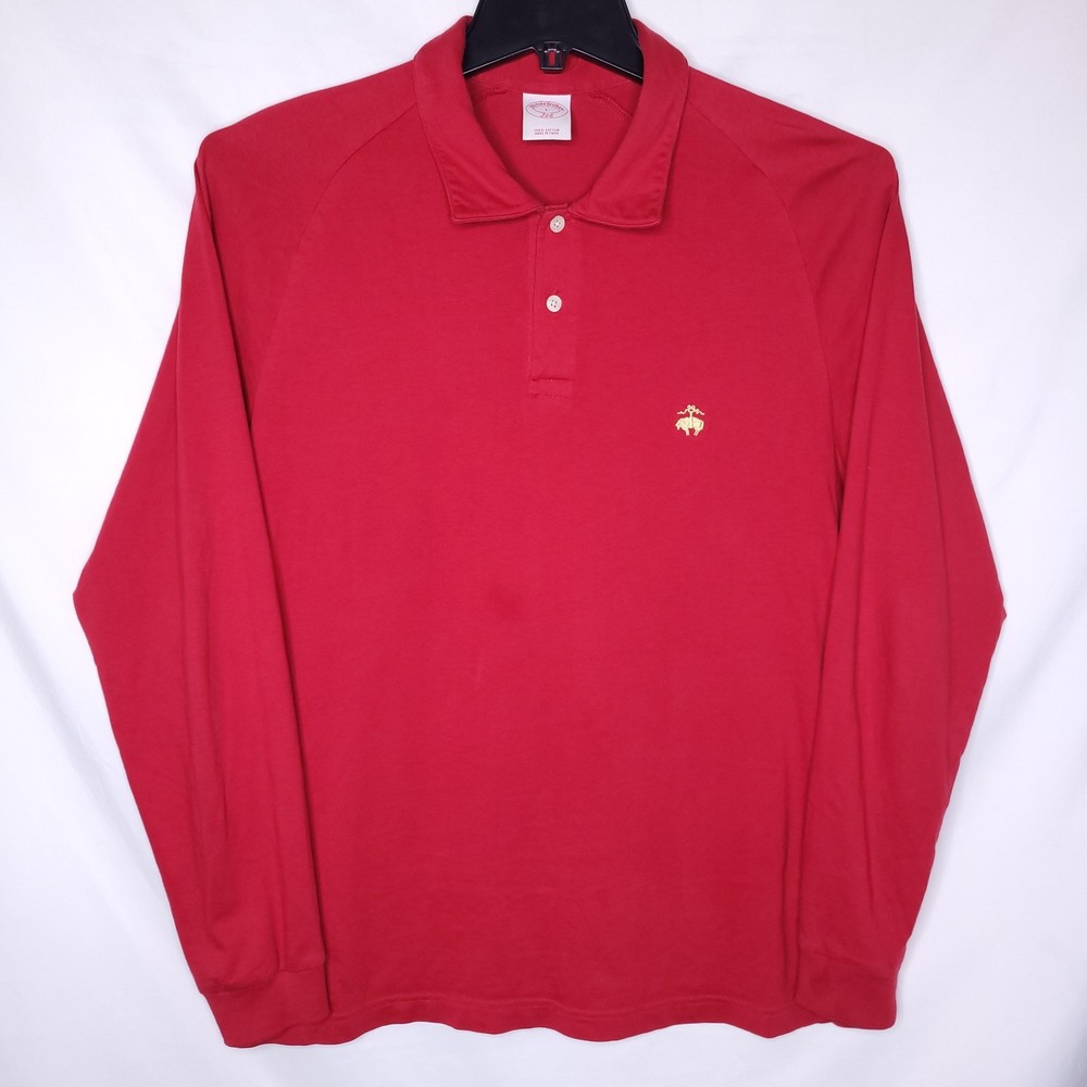 Brooks Brothers Polo Shirt Mens Large Red Gold Sheep Long Sleeve 346
