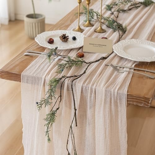 Beige Gauze Rustic Cheesecloth Table Runner20 Inch0 FT for 1 Light Beige