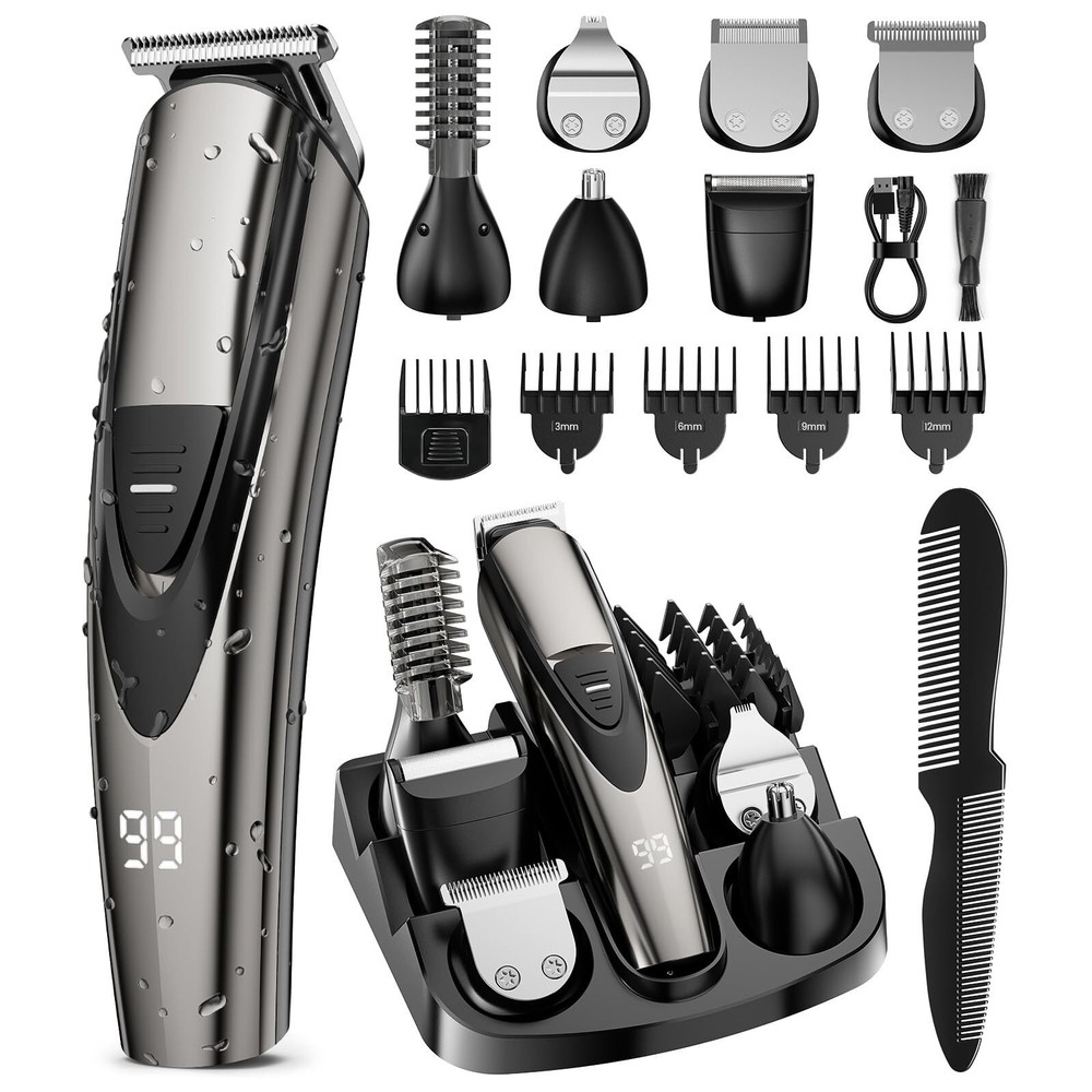 Beard Trimmer for Men, 17-Pc Set Rechargeable Hair Clippers Kit with Safety L...