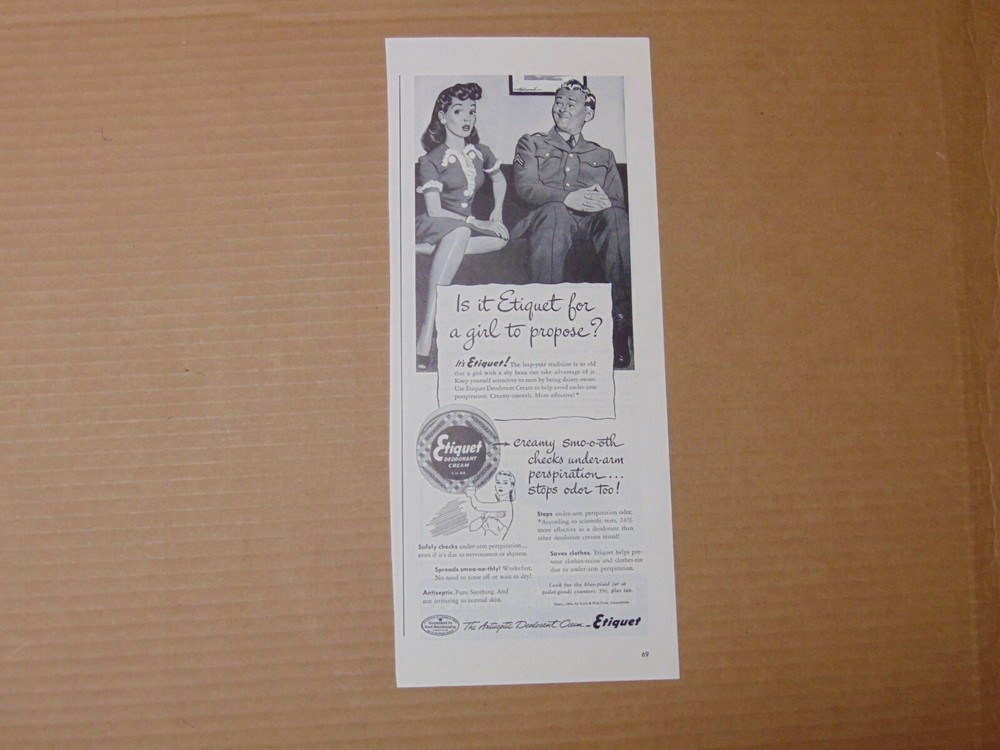 1944 Etiquet Antiseptic Deodorant Cream vintage art print ad