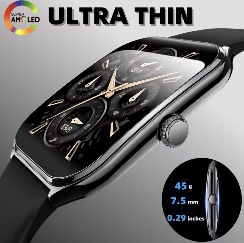 Ultra Thin Smartwatch AMOLED Display IP67 Water Resistant Activity Tracking Bla…