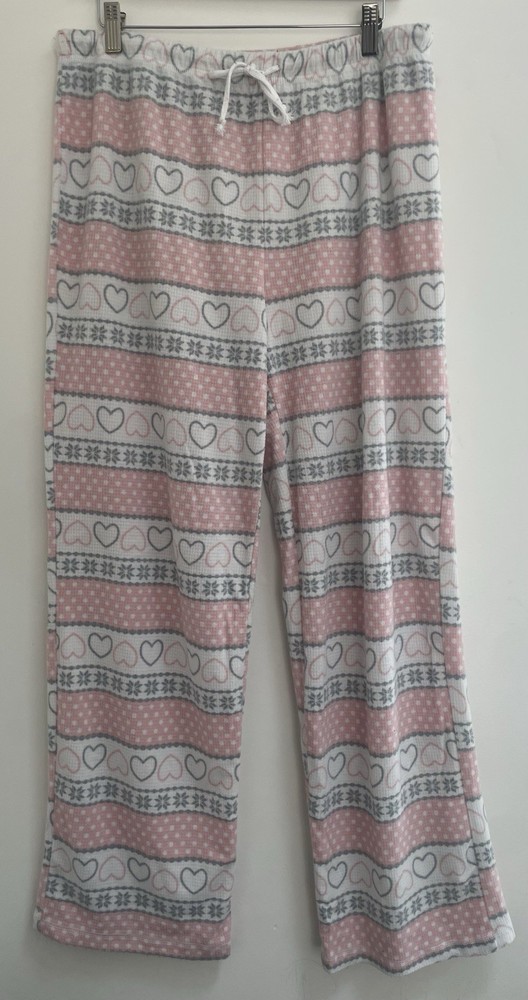 Cynthia Rowley Women's Fair Isle Hearts Fleece Adjustable Waist PJ Pants Pink L