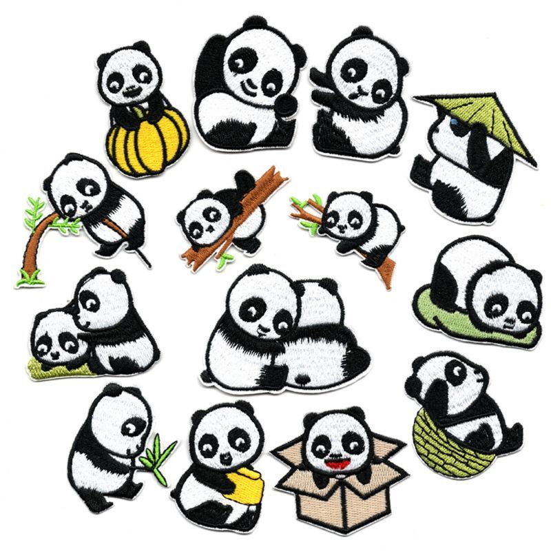 14 Pcs Panda Patch Panda Embroidered Patches Applique Patches for Clothing Decor