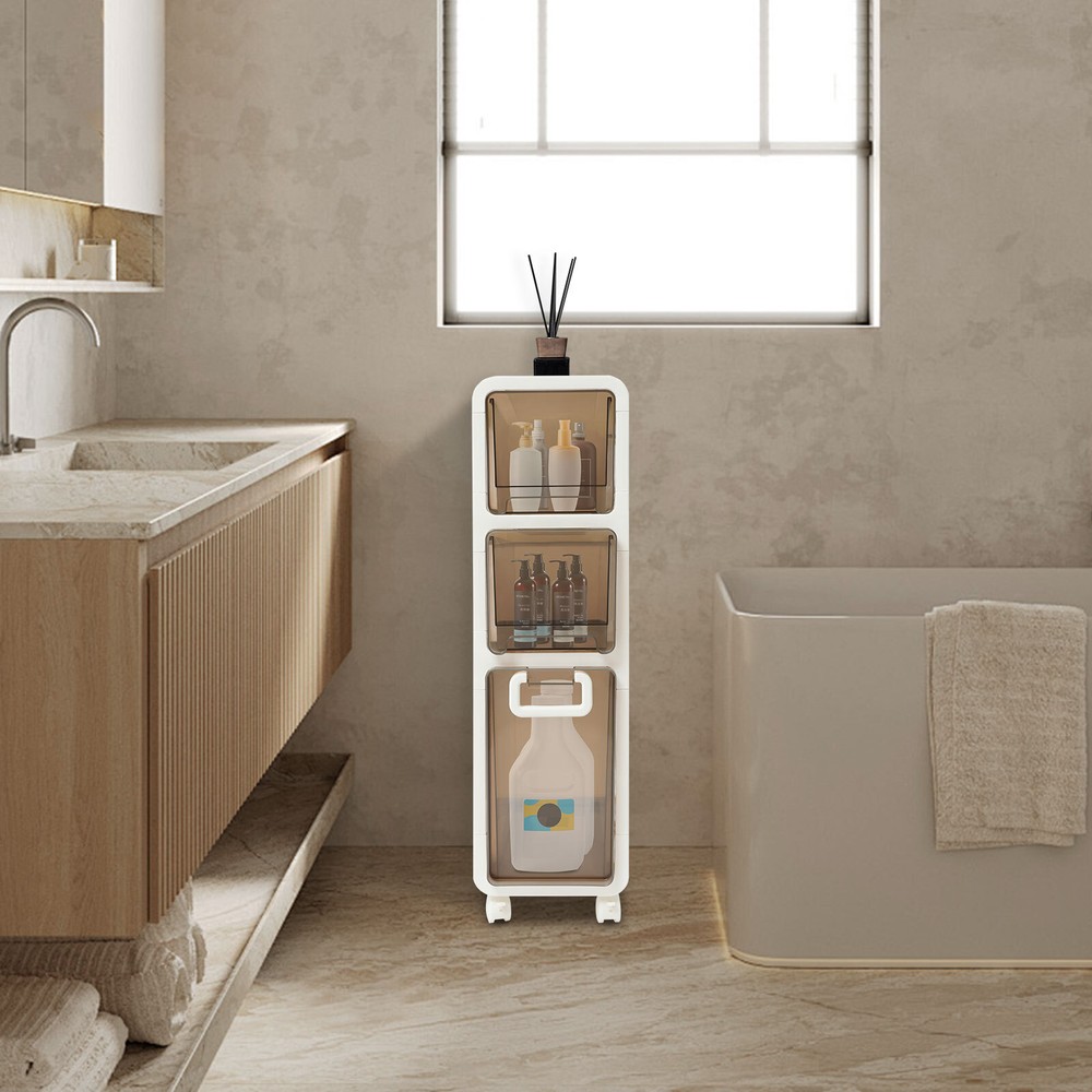 Slim Freestanding Bathroom Storage Cabinet Tall Narrow Tower Organizer