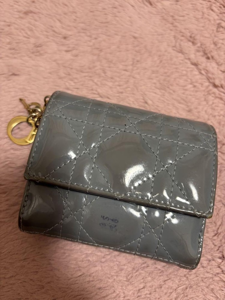 Dior Gray Enamel Lotus Trifold Wallet