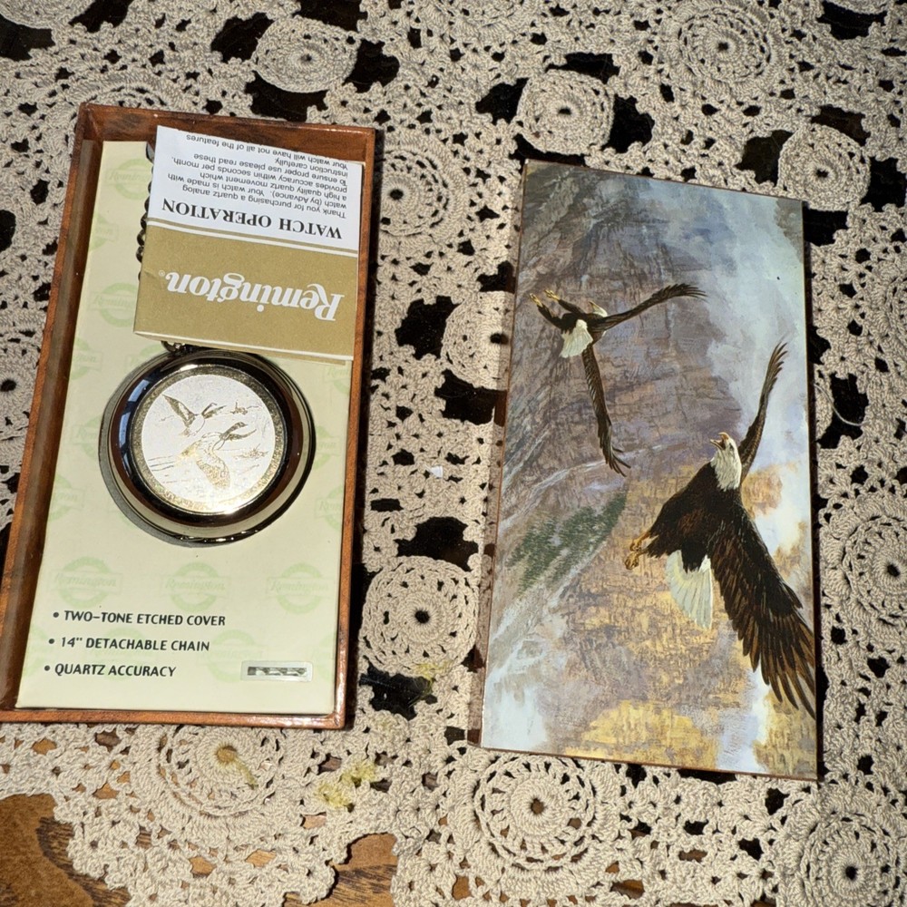 Vintage Remington Eagles Nature Pocket Watch with Display Case