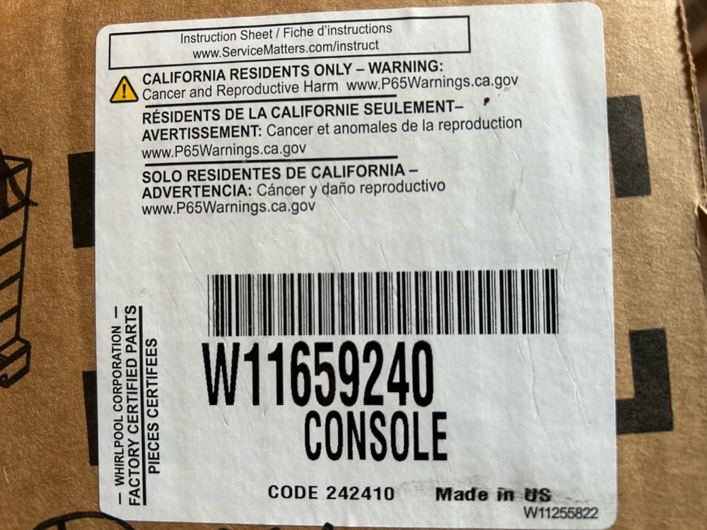 Whirlpool OEM Black Oven Control Panel W11659240 Replacement Part