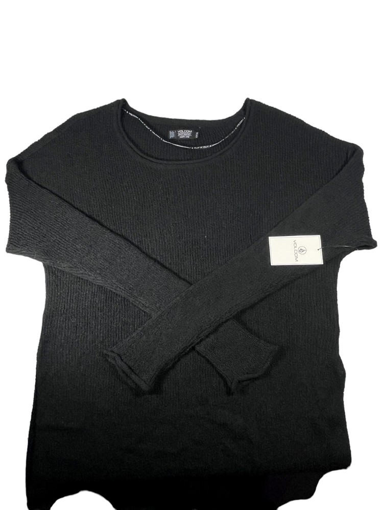 Volcom Glider Sweater Women M Black Knit LS Tunic Sweater Fitted Cozycore Simple