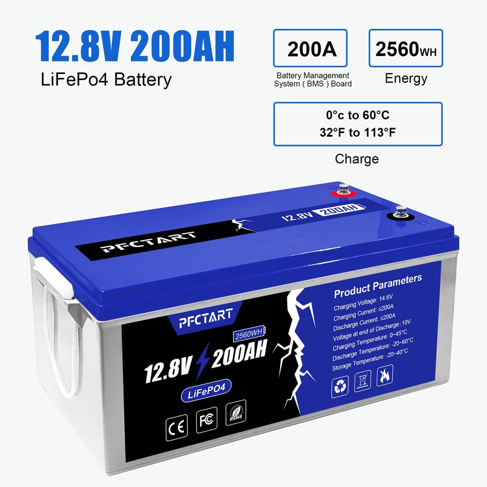 12V 200AH LiFePO4 Deep Cycle Battery for RV Marine Solar Off-Grid