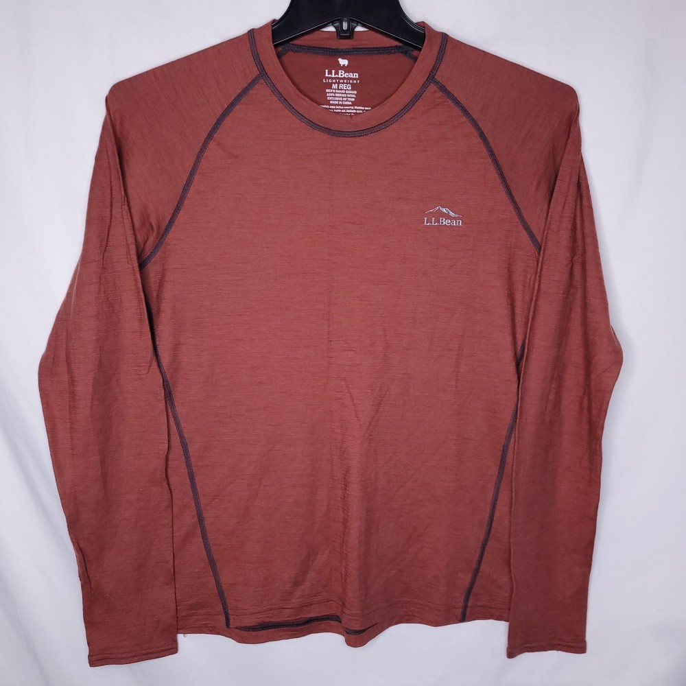 LL Bean Merino Wool Base Layer Shirt Men Medium Red Cresta Ultralight 150 515449