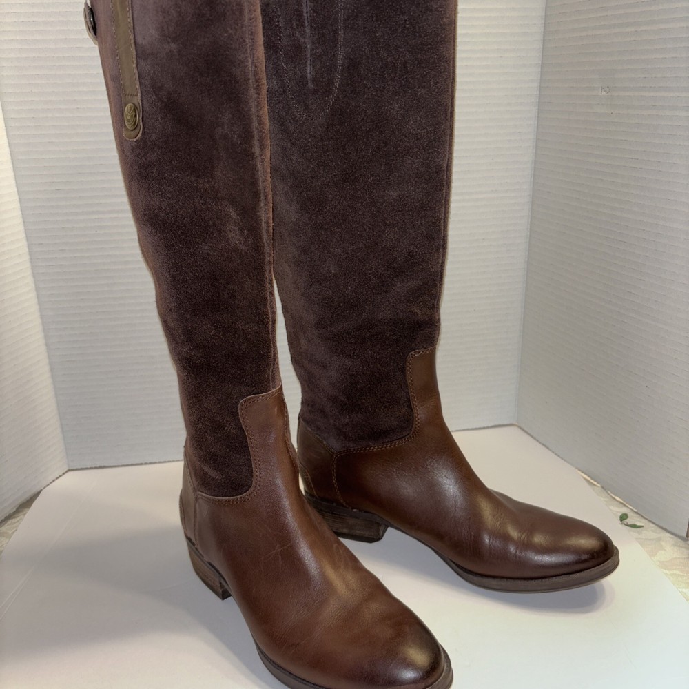 Sam Edelman Leather Riding Boots Brown Women Suede Full Zip Equestrian L7 R6.5