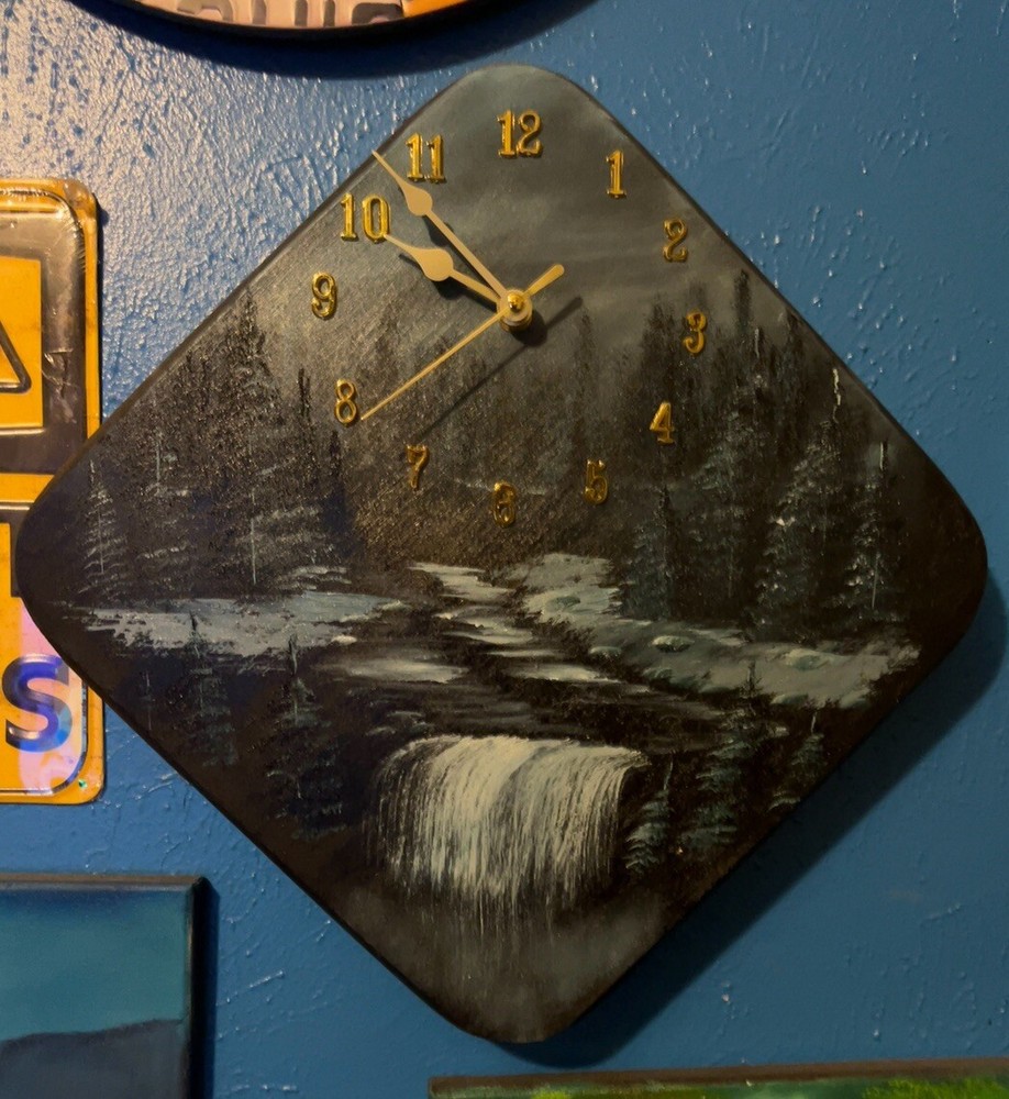Handmade Bob Ross Inspired Wooden Wall Clock
