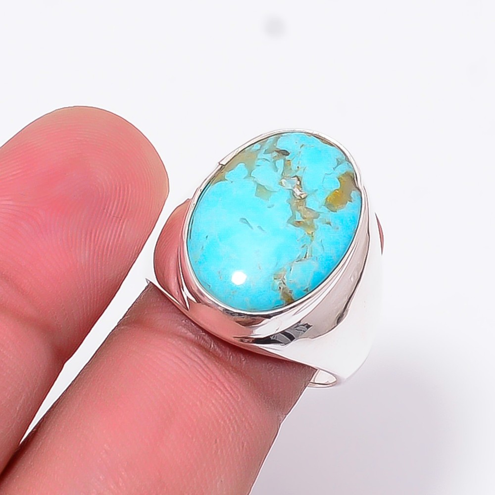 Turquoise - Kingman Gemstone 925 Sterling Silver Ring S.8.5 R126419
