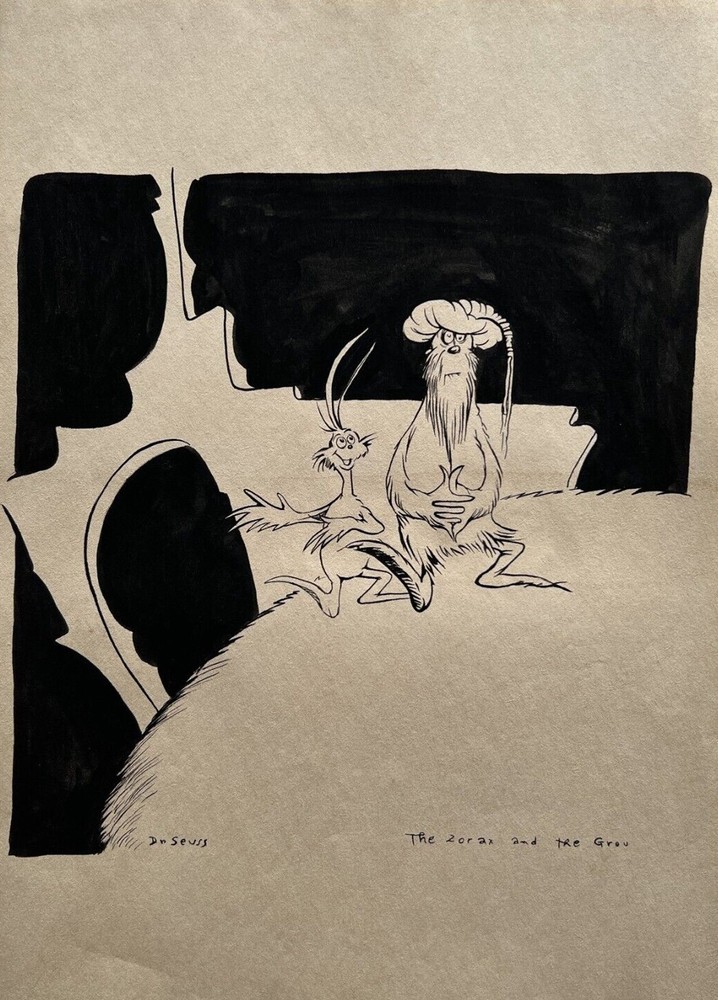 Dr. Seuss COA Art Drawing Painting Vintage Handmade Signed Original Paper