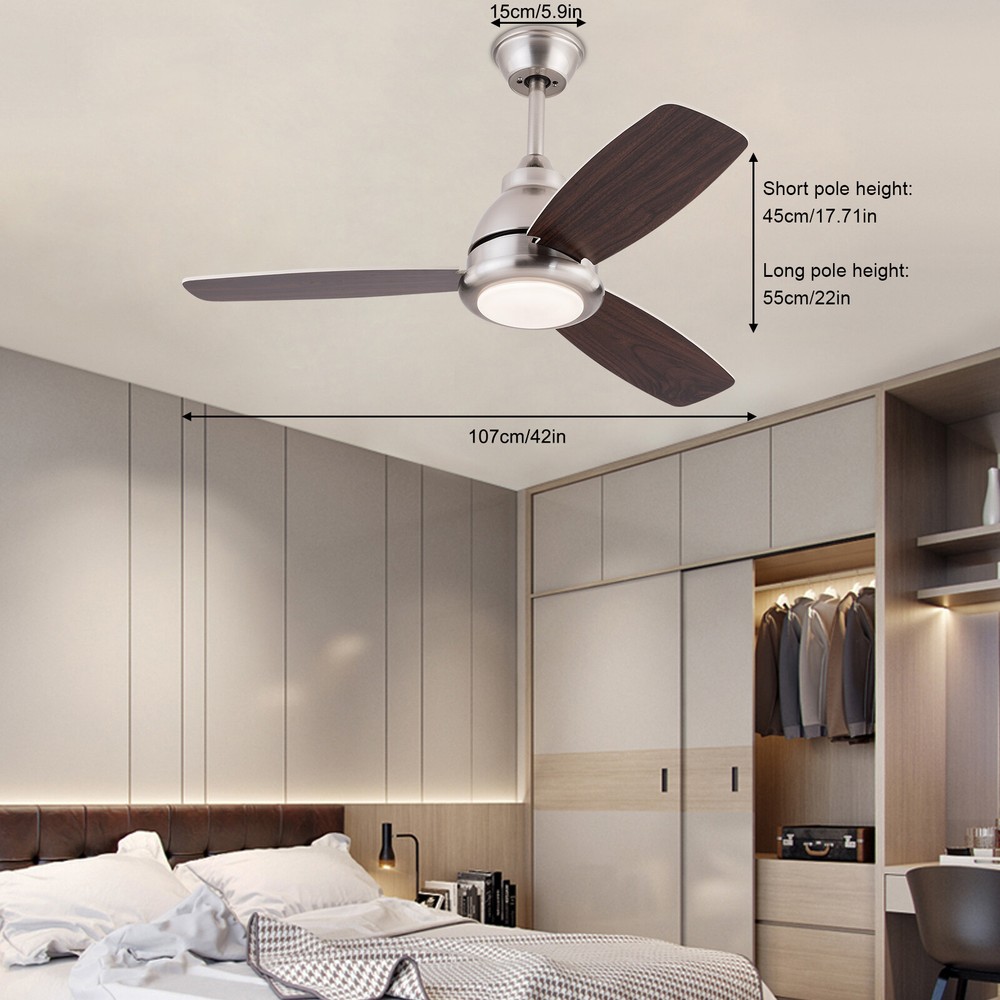 42-Inch Modern Walnut and Silver Ceiling Fan with Remote Control and 6 Speeds
