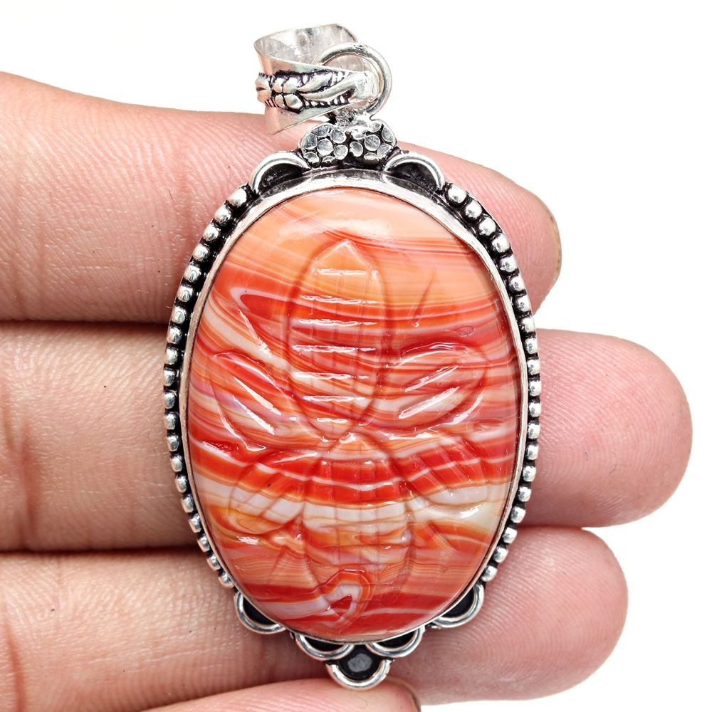 Botswana Agate Pendant Gift For Her in Sterling Silver 2.25 Inch