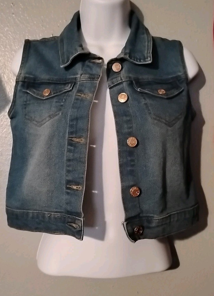 BCBG Girls Blue Denim Vest Size 10 Cooper Button Up  Casual Jacket Y2K Style