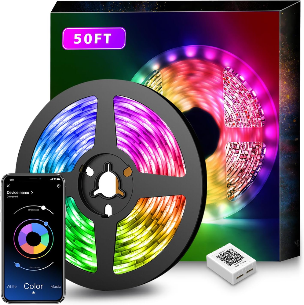 Led Lights for Bedroom 50Ft(1 Roll of 50Ft) Music Sync Color Changing Led Strip