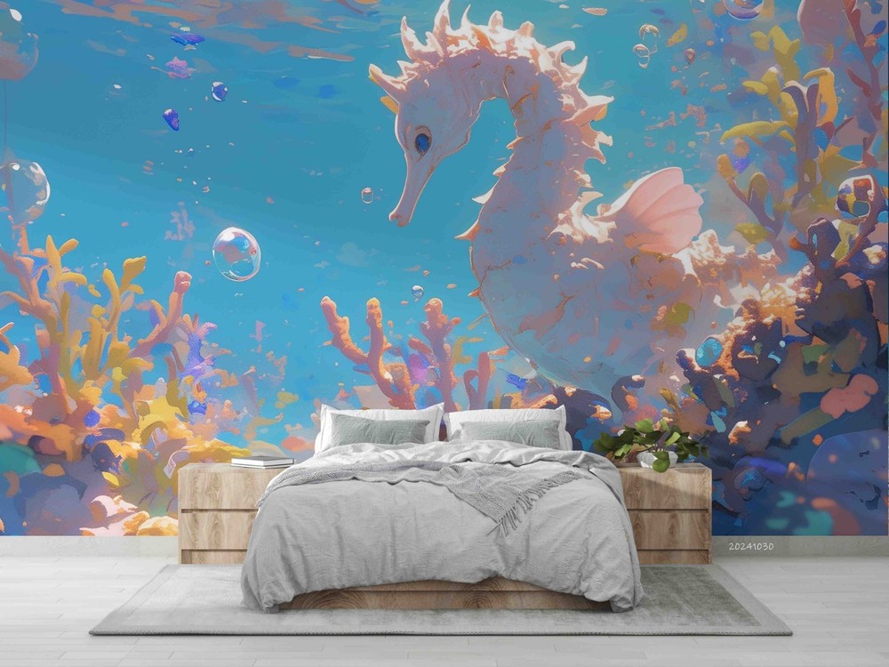 3D Ocean Coral Seahorse Illustration Wall Murals Wallpaper Murals Wall Sticker