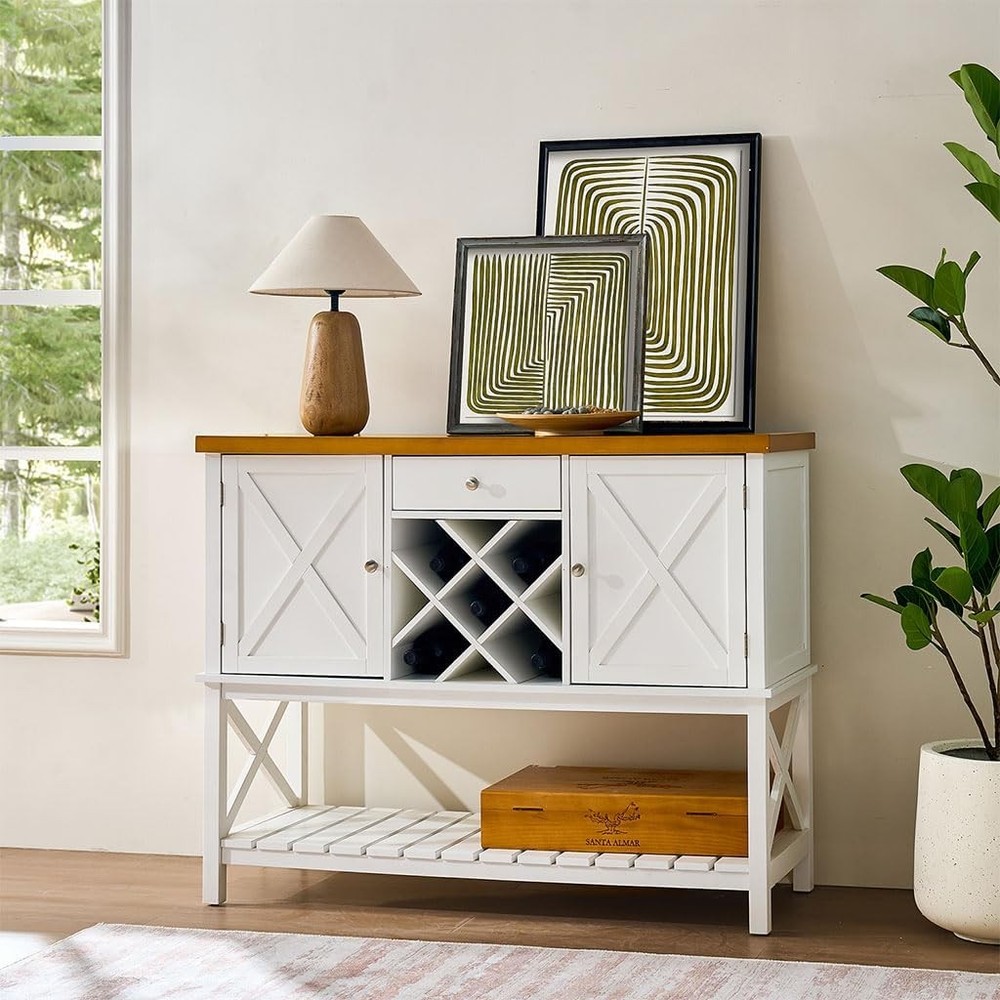 Compact 2-Door Entryway Table with Drawer for Kitchen Pantry Storage