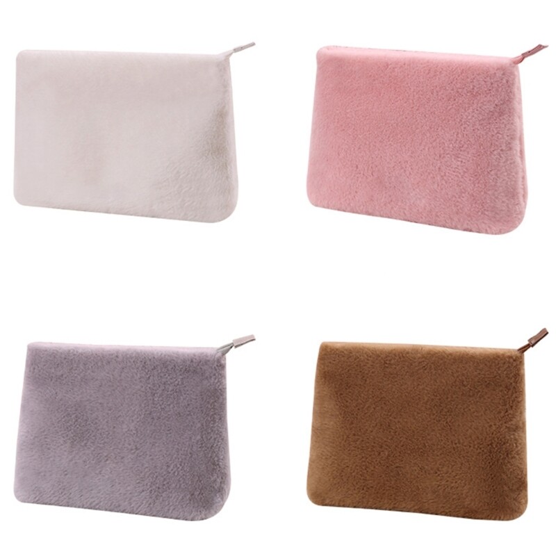 Soft Plush Cosmetic Bag Zipper Makeup for Travel and Organization