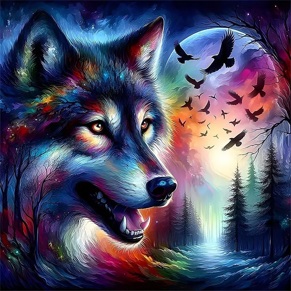 Diamond Art Painting Kits for Adults, Wolf 5D Diamond Painting Dots Art Kits for