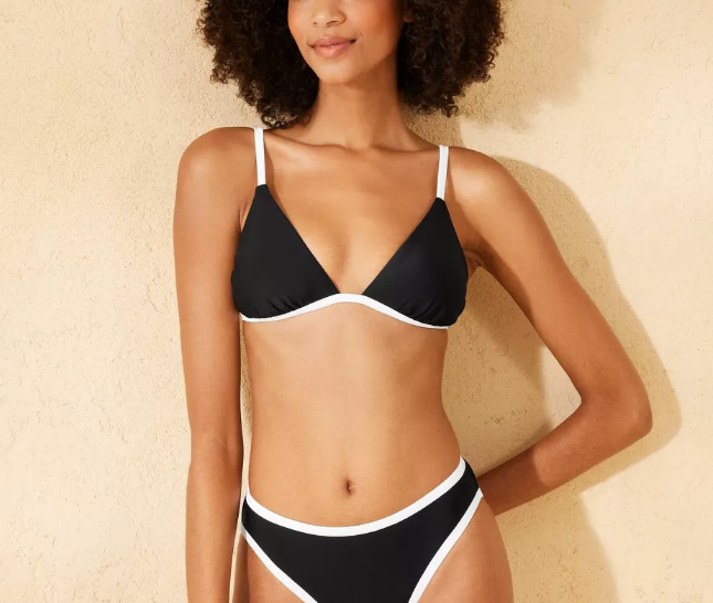 Women's Contrast Binding Triangle Bikini Top - Shade & Shore Black/White L
