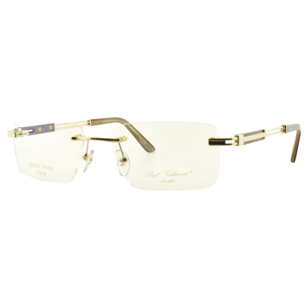 PAUL VOSHERONT PV370 C1 23KGP Handmade Gold Rectangle Rimless Mens Frame