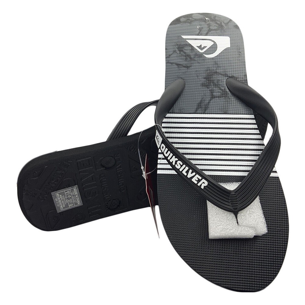 MSRP $39.99 NWT QUIKSILVER MEN'S BLACK GRAY BEACH WAVE THONG FLIP FLOPS SANDALS