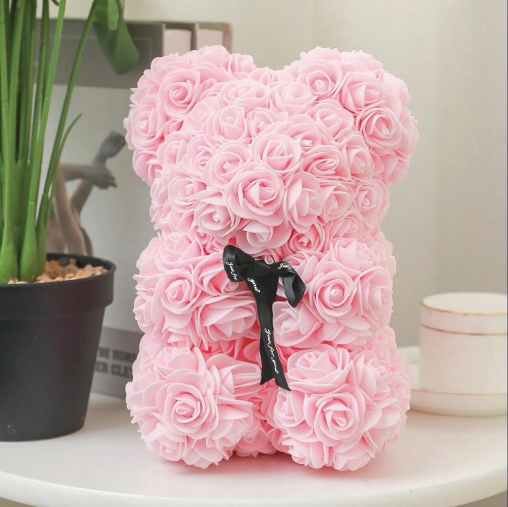 HOT Valentines Day Gift 25Cm Red Rose Teddy Bear Rose Flower Artificial Decorati-image