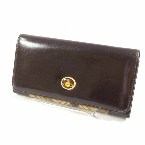 Vivienne Westwood Enamel Orb Bifold Long Wallet Canvas Leather Used C Grade