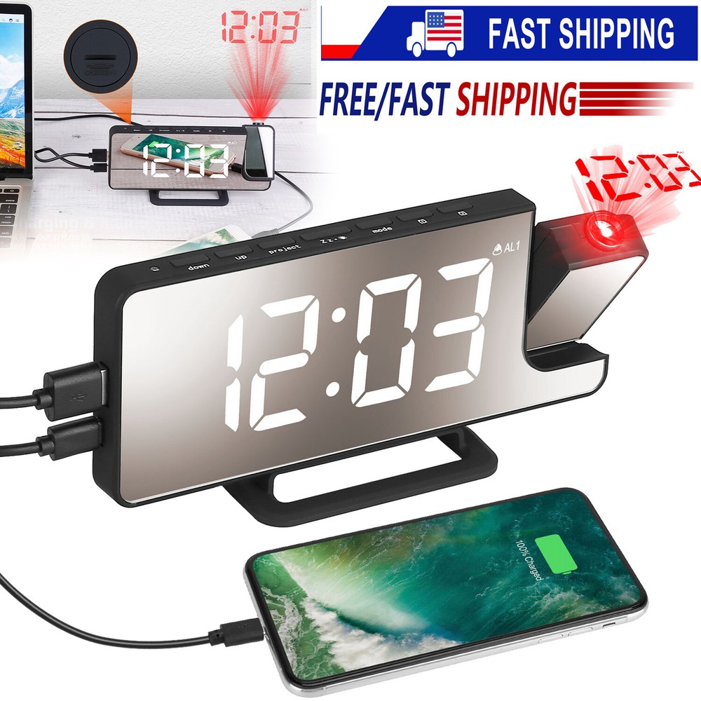 LED Digital Projector Rotatable Projection Snooze Dual Alarm Clock