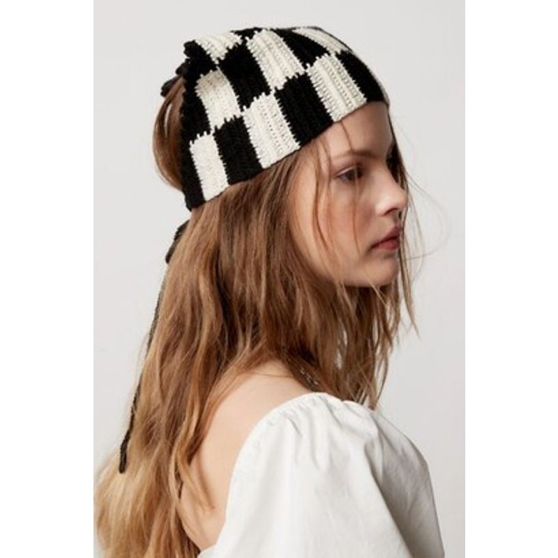 Black & White Urban Outfitters Checker Crochet Hair Scarf EUC