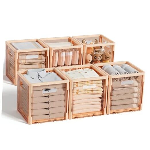 Clear 10.5 Inch Foldable Storage Cube Bins 6 Pack No Lid Orange
