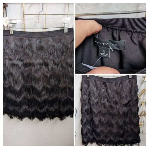 NWT SZ 2 Ann Taylor Flapper Fringe Gatsby Feather Pencil Skirt