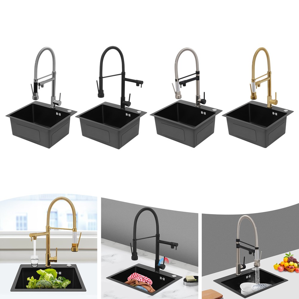 Kitchen Sink Single Handle Stainless Steel Faucet with Pull Down Sprayer