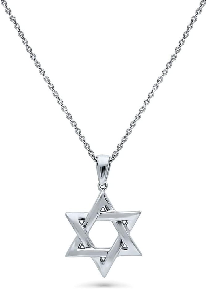 Sterling Silver Star of David Fashion Pendant Necklace for Unisex, Rhodium Plate