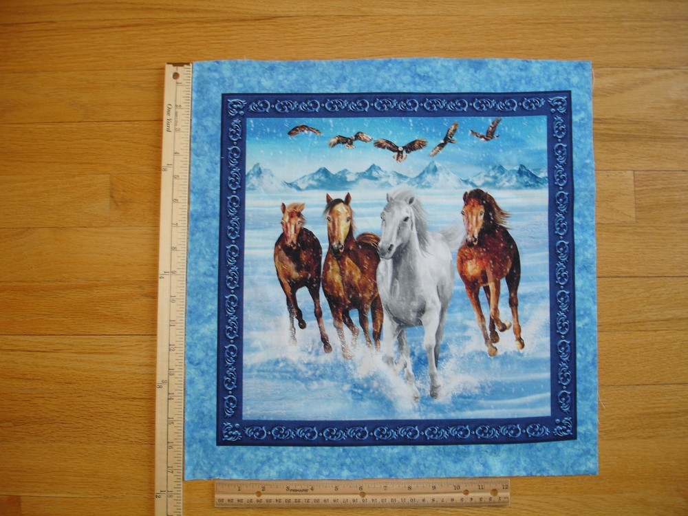 Horses  Running Snow Mountains Eagles (A)  Cotton Quilt Fabric Block 15