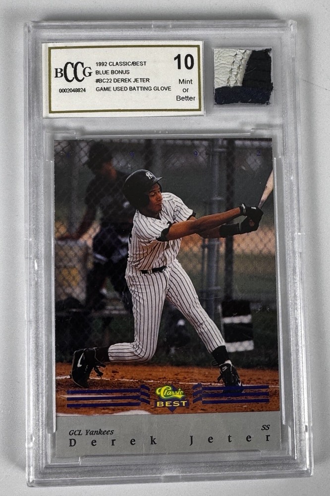 Derek Jeter CLASSIC ROOKIE CARD Beckett BCCG 10 w/Game Used Batting Glove Swatch
