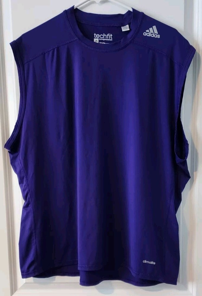 adidas Mens Techfit 4XL Purple Compression Climate Sleeveless Stretch Sports Top  