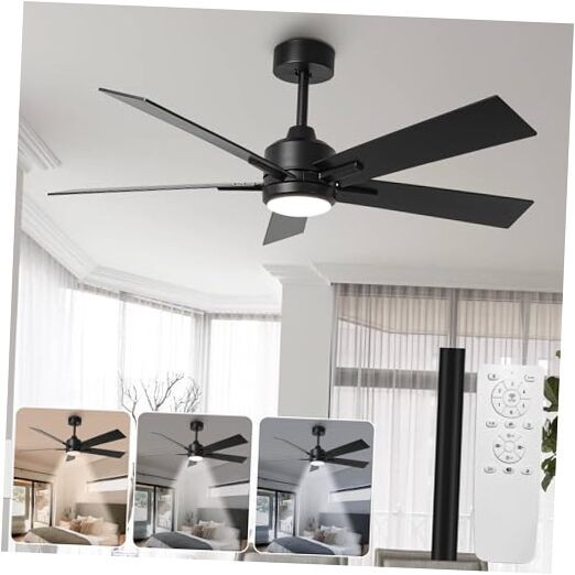 48 Inch Black Ceiling Fan with Light and Remote for Bedroom