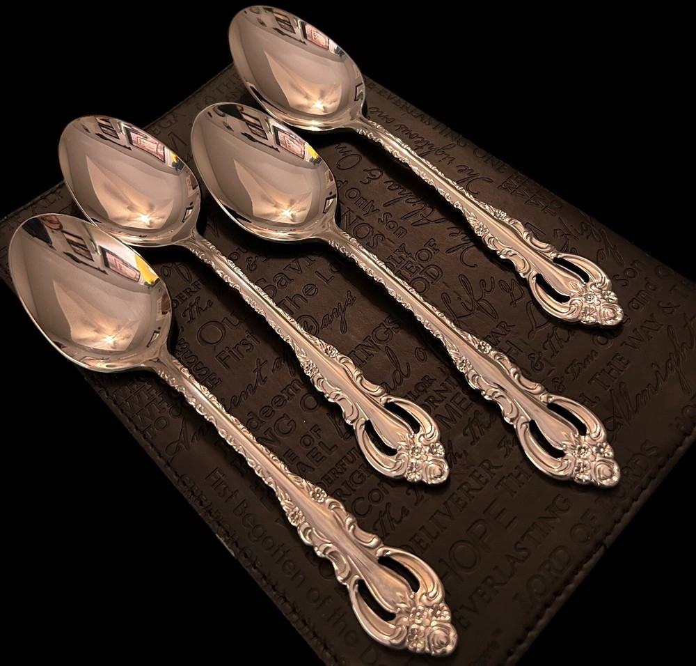 Wallace Countess 18/10 Stainless Oval Place Soup Spoons Glossy Flatware 4Pc Set
