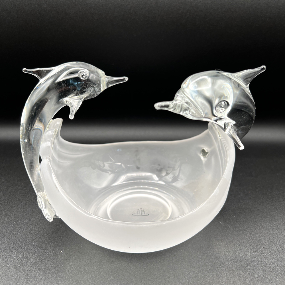 Glass Dolphin Tealight Candle Holder Clear Frosted Dish by PartyLite