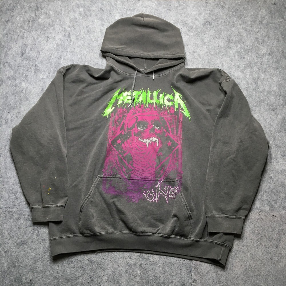 Metallica One Damaged Justice Tour Hoodie Mens Oversized S/M Gray Pullover Repro