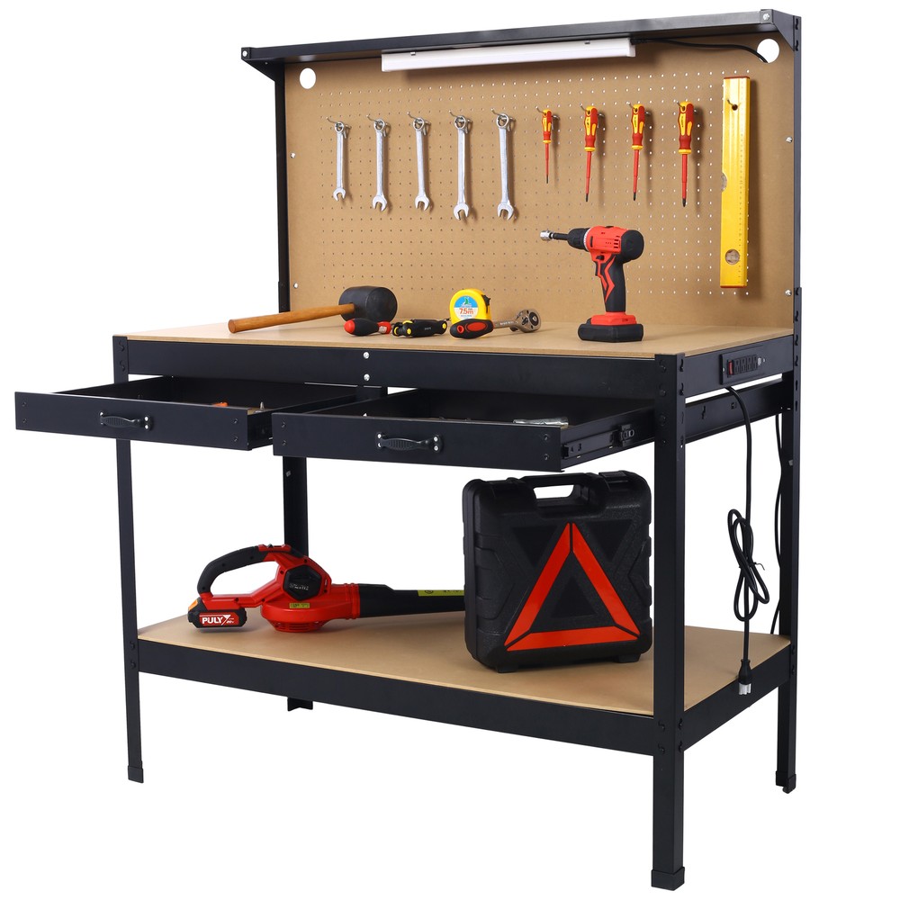 Steel Workbench with Tool Storage Drawer Pegboard for Workshop