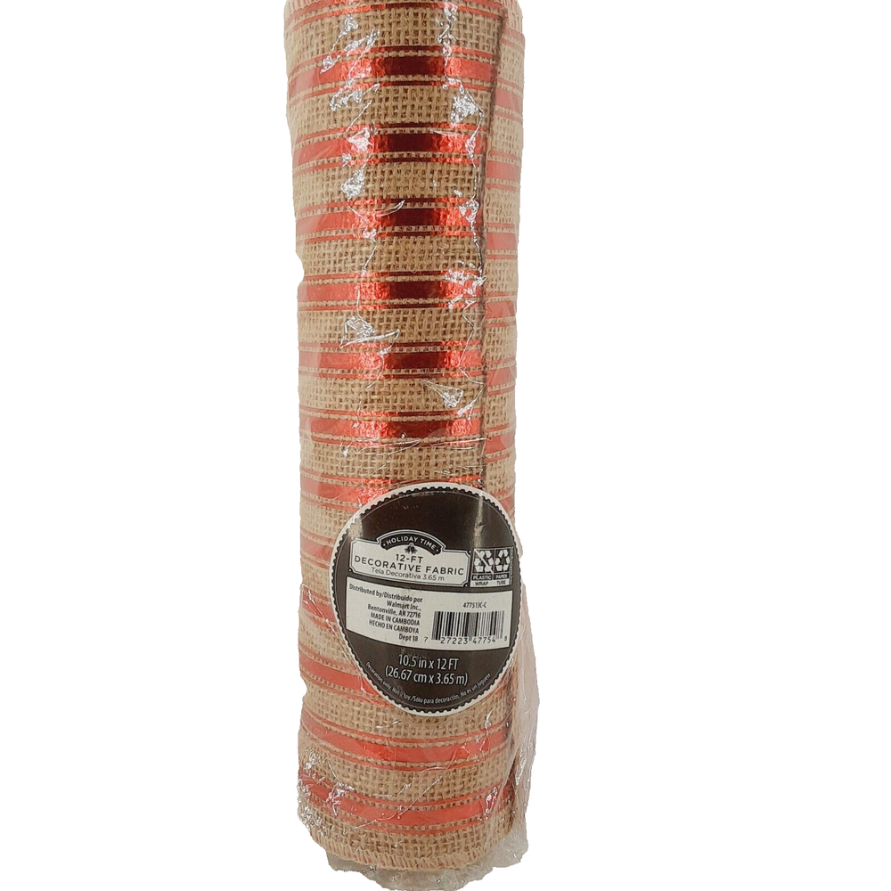 Holiday Time 12ft Brown and Red Striped Decorative Fabric Roll