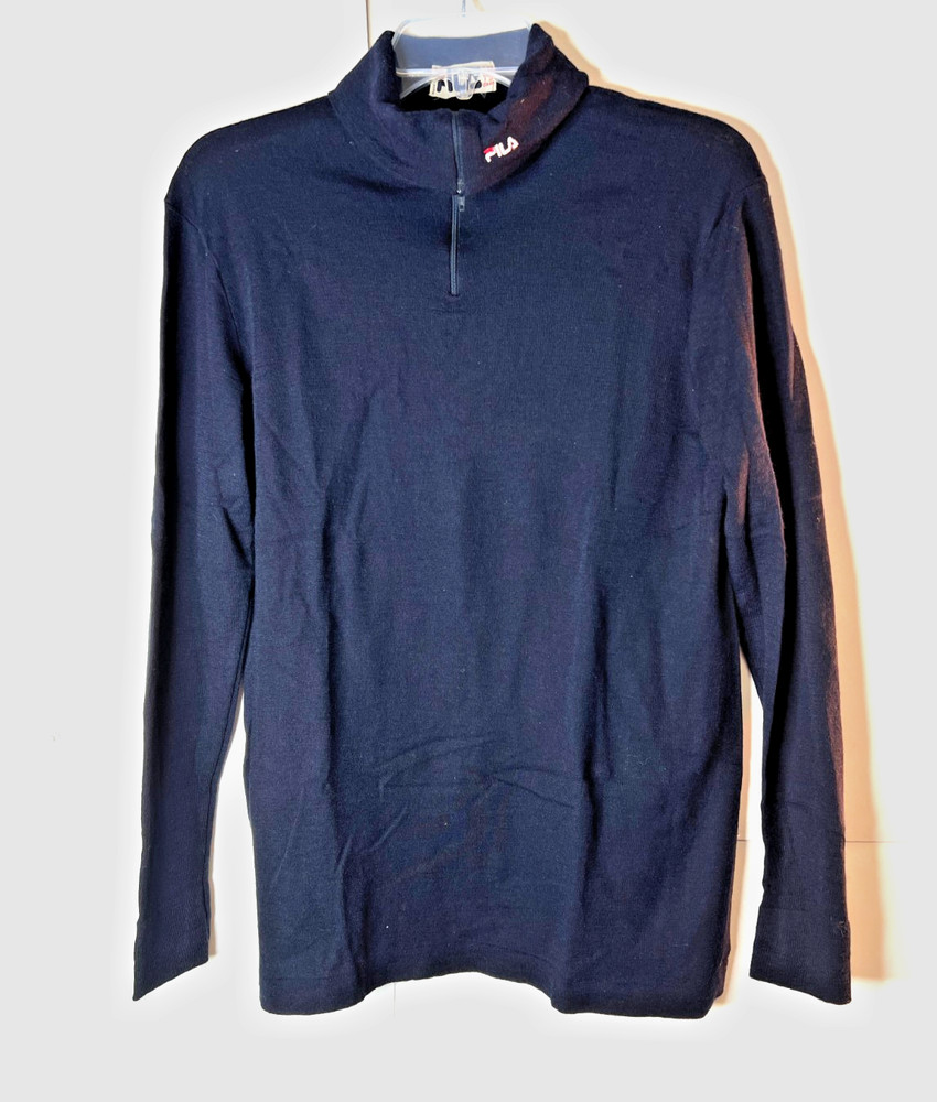 Vintage Fila Mens Size 42 Large Wool Blend Navy Turtleneck 1/4 Zip Made in Italy