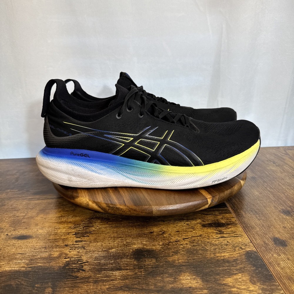 ASICS Gel Nimbus 25 Running Shoes Sneakers Black Neon Blue Mens Size 15